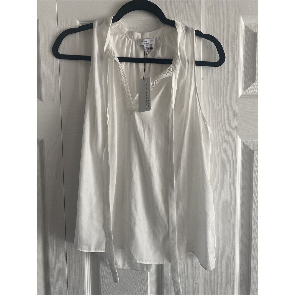 Current Air Women's White Halter Neck Sleeveless Tie‎ Neck Blouse Medium NEW